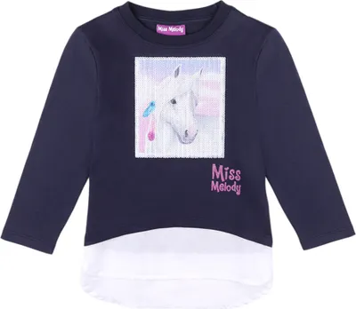 Produktbild von Miss Melody Mädchen Sweatshirt Blau, Gr. 104 – gemütliches Sweatshirt für Pferdefans