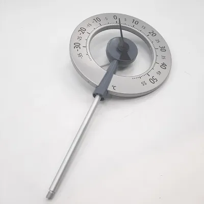 A close-up of a thermometer on a white background.