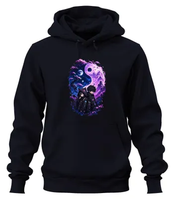 Productafbeelding van Anime Techwear Yin Yang Japan Stijl Lila Y2K Manga Hoodie, Marineblauw, Maat L