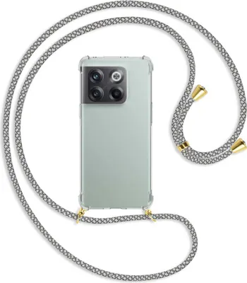 Produktbild von Handykette Backcover-Schutzhülle mit Band (Metall goldfarben) für OnePlus 10T 5G (6.7'') - weiß/grau kariert