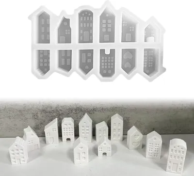 Produktbild von Silikonformen Gießformen Häuser Kerzenformen zum Gießen, 12 Stück Mini Silikonform Haus Gips Zum Gießen Silikonform Weihnachten Gießformen