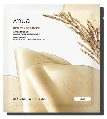 Obrázek produktu pro Anua, Rice 70+, kolagen, rozjasňující, pleťová maska, na obličej, 38 g