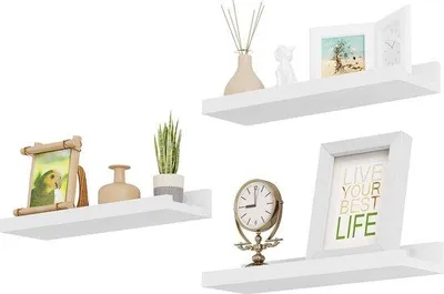 Obrázek produktu pro Sada dřevěných nástěnných polic – 3dílná – obývací pokoj, ložnice – bílá – 40 x 12 x 5 cm