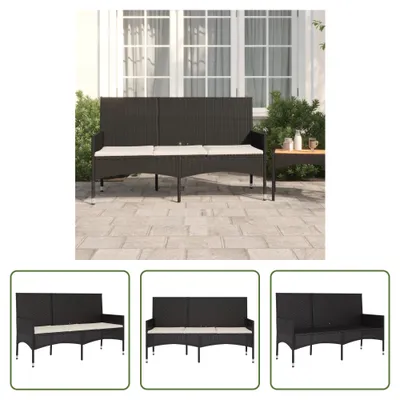 Produktbild von The Living Store Gartenbank 3-Sitzer mit Kissen Schwarz Poly Rattan