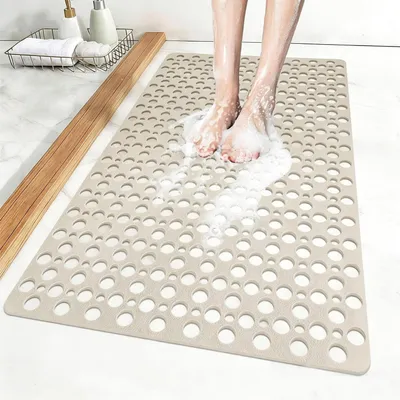 Obrázok produktu pre Protisklzová podložka do sprchy, 60x90 cm, farba khaki, vyrobená z TPE, s prísavkami, proti plesniam, bez BPA