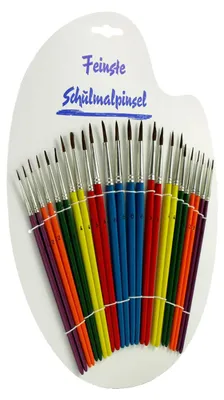Produktbild von Schulmalpinsel Set 24-teilig auf Karte, Größen 1-6, Rundpinsel mit Naturborsten und Holzstiel, für Schule und Kindergarten