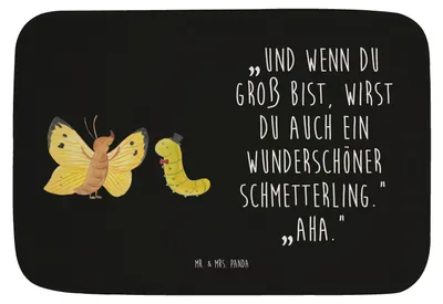Produktbild von Mr. & Mrs. Panda duschmatte Raupe Schmetterling - Schwarz - Geschenk, Badvorleger, Badteppich, Badematte, Hut, Zitronenfalter, Kokon, Schönheit, Badezimmer Matte