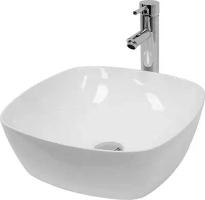 Produktbild von LuxeBath Waschbecken Aufsatzwaschbecken Rund, Ø 40,5x14 cm, Weiß, aus Keramik, inkl. Ablaufgarnitur ohne Überlauf