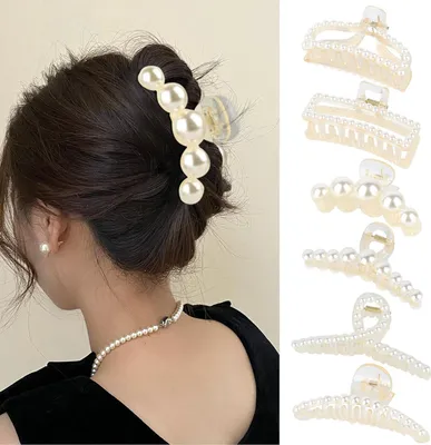 Image de lot de 6 pinces à cheveux en perles Grandes pinces à cheveux Femmes Antidérapantes Barrette élégante