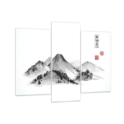Produktbild von Bilder auf glas - 3 Teile - Zeichnen Asien Berge - 130x100cm - Glasbilder - Wandbilder - Bilder - zum Aufhängen bereit - Wanddekoration aus Glas - Glas Bilder - Wandbild auf Glas - GCB130x100-4273