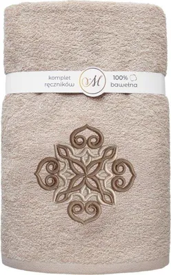 Immagine prodotto di Un set di asciugamani, set di 3 asciugamani in cotone Maribella Mandalas, marrone chiaro