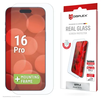 Produktbild von Displex Panzerglas (10H, 2D) für Apple iPhone 16 Pro, Eco-Montagerahmen, kratzer-resistent, Apple, iPhone 16 Pro, Trockene Anwendung, Schmutzabweisend, Schlagfest, Kratzresistent, Transparent, 1 Stück(e)