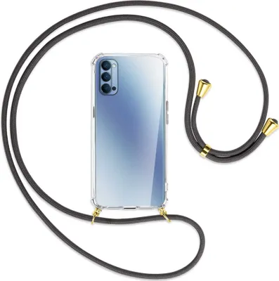 Produktbild von Handykette Backcover-Schutzhülle mit Band (Metall goldfarben) für Oppo Reno4 5G - dunkelgrau