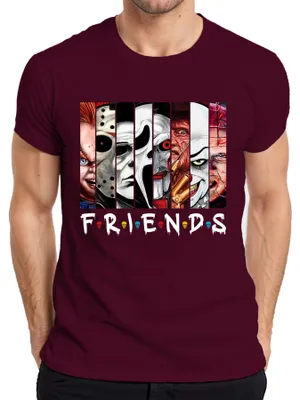 Produktbild von FRIENDS Horror Ikonen Jason Michael Pennywise Freddy Chucky Kult Herren T-Shirt, Burgundy, S