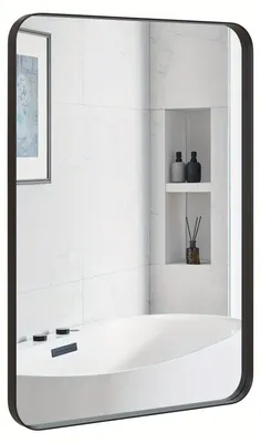 Image de Miroir de salle de bain - Miroir mural - Miroir de maquillage - Miroir anti-buée - Miroir à maquillage - Noir - 81x51 cm