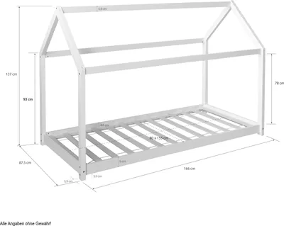 Produktbild von Homestyle4u Kinderbett Hausbett 160x80 Weiß mit Matratze Kinder Bett Haus Holz Kiefer 80x160 cm