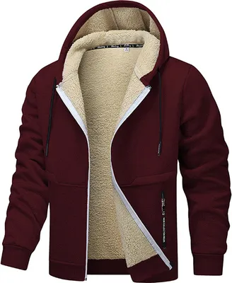 Produktbild von Winterjacke Herren Gefütterte Jacke mit Kapuze Männer Einfarbiges Mantel mit Reißverschluss Herren Winddicht Outdoorjacke Wärmend Jacke Mantel, Herren , weinrot, XL