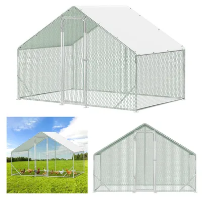 Obrázek produktu pro Volierový výběh pro slepice, rozměry 3 x 2 x 2 metry, plocha 6 m², se šikmou střechou, ocelový rám s pozinkovaným povrchem o tloušťce 25 mm, zelené plastové pletivo a bílá ochranná plachta z polyetylenu (PE)