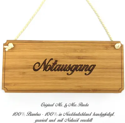 Produktbild von Mr. & Mrs. Panda Praxisschild Notausgang - Geschenk, Wandschild, Schild, Wegweiser, Landhaus, Türschild Holz, Geschenkidee, Shabby, Graviert