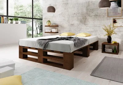 Produktbild von Lermowood Palettenbett M2 140 x 200 cm Palisander Holzbett Massivholzbett Bett aus Paletten Seniorenbett Kinderbett Jugendbett