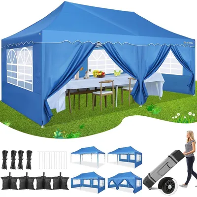 Produktbild von Faltpavillon 3x6m Wasserdicht UV50+ Blau mit 6 Seitenwänden & Rolltasche