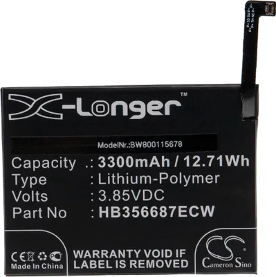 Produktbild von vhbw Akku Ersatz für Huawei HB356687ECW für Handy Smartphone Telefon (3300 mAh, 3,85 V, Li-Polymer)