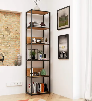 Produktbild von Regal – Bücherregal – Standregal – Büroregal – LOFT – Schwarz / Craft Eiche – 50 cm – Modernes Industrial Design mit großzügigem Stauraum