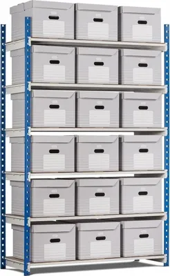 Produktbild von Aktenregal MAXIMUS | Grundregal | HxBxT 200x125x54cm | 6 Ebenen | offener Fachboden | Fachlast 180kg | bis zu 18 Archivboxen | Lichtblau/Lichtgrau