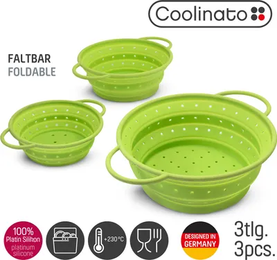 Produktbild von Coolinato Set 3tlg faltbares Silikon-Sieb grün