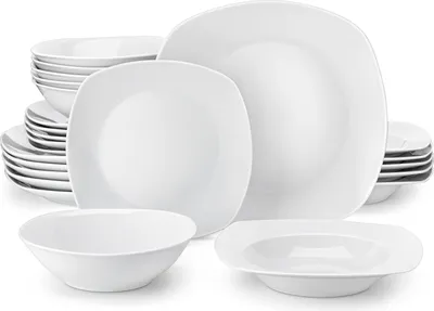 Produktbild von MALACASA, Serie Elisa, 24 teilig Set Porzellan Tafelservice Kombiservice Geschirrset mit je 6 Speiseteller, 6 Dessertteller, 6 Suppenteller, 6 Schüsseln für 6 Personen