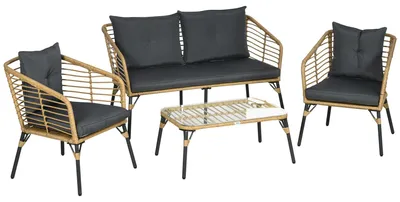 Image de Ensemble de salon d'extérieur - Ensemble de mobilier de jardin - Ensemble de salon pour balcon - Banc de jardin avec fauteuils
