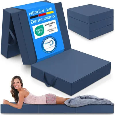Produktbild von ELONEO Klappmatratze, Gästematratze, 3-teilige Faltmatratze, Schaumstoff extra dick (15cm), waschbar, Bandscheibenwürfel, klappbar, Faltbare Matratze, Erwachsene (Blau, 90 x 200 x 15 cm)
