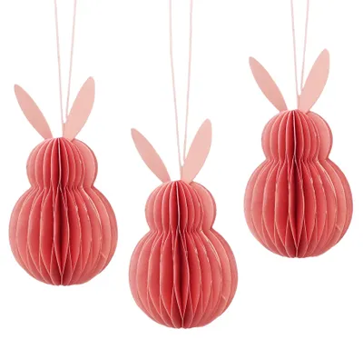 Produktbild von Honeycomb Hase rosa 3er-Set – Hänger aus Papier/Pappe 10 cm hoch – Osterdeko zum Aufhängen für Zweige, Fenster oder Frühlingstisch – Logbuch-Verlag