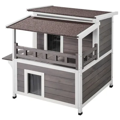 Immagine prodotto di VEVOR casetta per gatti da esterno, resistente alle intemperie, rifugio grande a 2 piani in legno per gatti da esterno con balcone, porte, sportelli in PVC e tetto aperto, 76,2 cm L x 76,2 cm L x 81,3 cm A