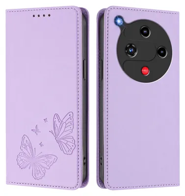 Produktbild von Lederhülle für ZTE Nubia Focus 2, Schmetterling Prägung Leder Brieftasche Schutzhülle mit Ständer Violett