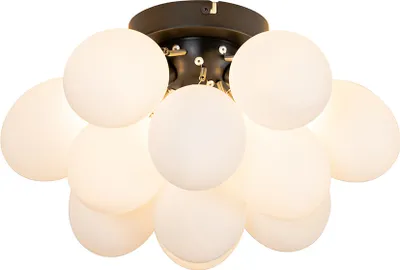 Produktbild von QAZQA - Design Art-Deco-Deckenleuchte I Deckenlampe I Lampe I Leuchte schwarz mit Opalglas 3-flammig – Uvas I Wohnzimmer I Schlafzimmer - Kugel I Kugelförmig - LED geeignet G9