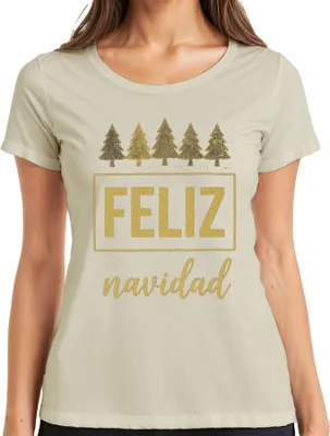 Produktbild von FELIZ navidad Weihnachten Weihnachtsbaum Gold Glitzer Geschenk Damen T-Shirt, Natur, L