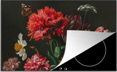Produktbild von KitchenYeah© Herdabdeckplatte Stilleben mit Blumen in einer Glasvase - Gemälde von Jan Davidsz. de Heem , 83x51cm, Küche Deko, Glaskeramikkochfeld Herdabdeckung, Abdeckplatte fùr Kochfeld