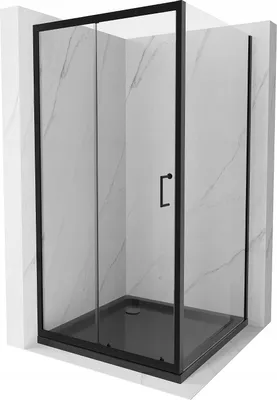 Produktbild von Mexen Apia ausziehbare Duschabtrennung 100 x 100 cm, Transparent, Schwarz + Duschwanne Flat, Schwarz - 840-100-100-70-00-4070B