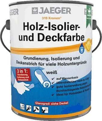 Produktbild von Jaeger 319 Kronen Holz-Isolier- und Deckfarbe Weiß Matt / Seidenglänzend 5 L, Auswahl:seidenglänzend