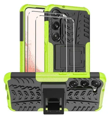Obrázok produktu pre sada ochranných krytov 2v1 pre Samsung Galaxy A23 5G pozostáva z 2x ochranného skla 9H a 1x silikónového puzdra - kryt v zelenej farbe