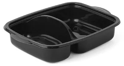 Produktbild von 300 Mehrwegmenüschalen 950ml PP 253x185x57mm schwarz 2-geteilt- Lunchschalen