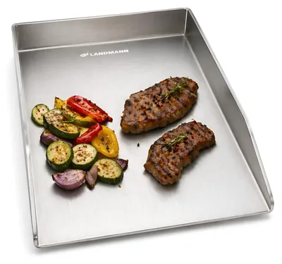 Produktbild von LANDMANN Plancha Grillplatte Edelstahl 30x20x3,5 cm | BBQ Grill Platte 2 mm Stärke | Gleichmäßige Hitzeverteilung | Rostfrei & Spülmaschinengeeignet | Für Gasgrill Kohlegrill Elektrogrill Universal
