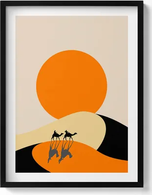 Produktbild von Illustration einer Wüstendurchquerung– Wandbild mit Rahmen – Gerahmtes Bild  – Wanddekoration – 60x80 cm –  Schwarz Rahmen