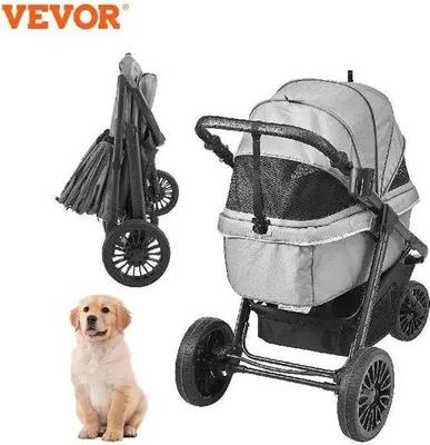 Obrázok produktu pre Skladací kočík pre psov – kočík pre psov – Wassertochter – nosnosť do 34 kg – vodotesný – sivý – s 3 kolesami – predné koleso otočné o 360°
