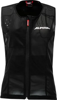 A black vest is shown against a white background.