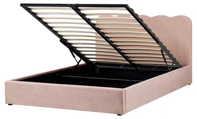 Produktbild von BELIANI Bett Pastellrosa Gepolstert mit Lattenrost 160 x 200 cm Hochklappbar Bettkasten Hohes Kopfteil Modern Schlafzimmer Doppelbett