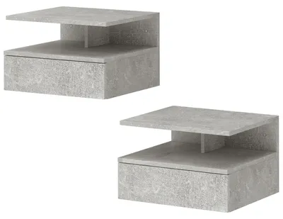 Produktbild von Set aus 2 schwebenden Nachttischen mit Schublade und offenem Fach, 35 x 32 x 22,5 cm, Zementgrau