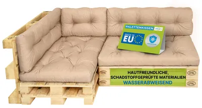 Produktbild von Pillows24 - Palettenkissen wasser- und UV-beständig - 6ER SET | Polster für Europaletten 120x80 - Palettenmöbel - Outdoor/Indoor, Cappuccino