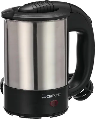 Produktbild von Reise-Wasserkocher 0,5 L, 1000 W, Edelstahl/Schwarz, BPA-frei, Inkl. 2 Tassen, Transportbeutel, Kaffeelöffel, Ideal für Camping und unterwegs